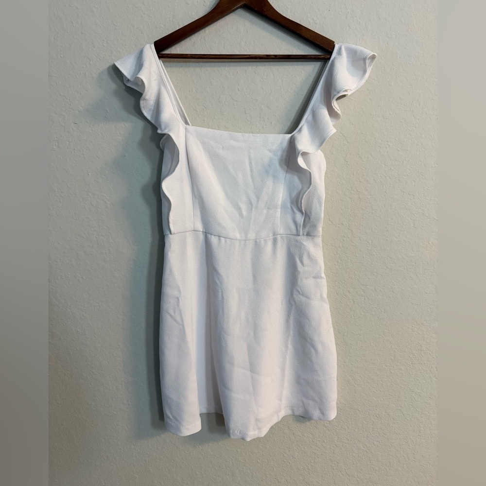 BCBGeneration White Ruffled Square- Neck Mini Dress - Picture 2 of 9